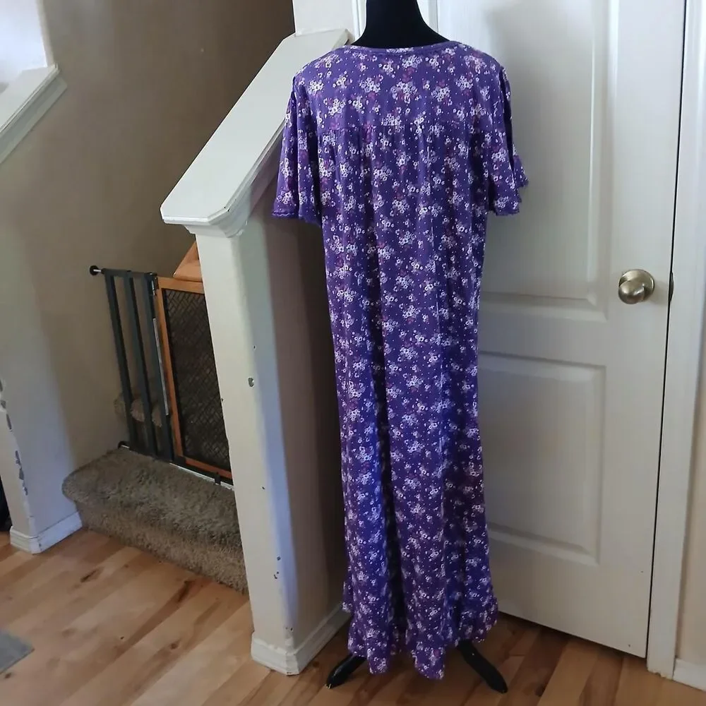 Dreams & Co. Floral 100% Cotton Nightgown Maxi House Dress L 18/20 Cottage Fairy